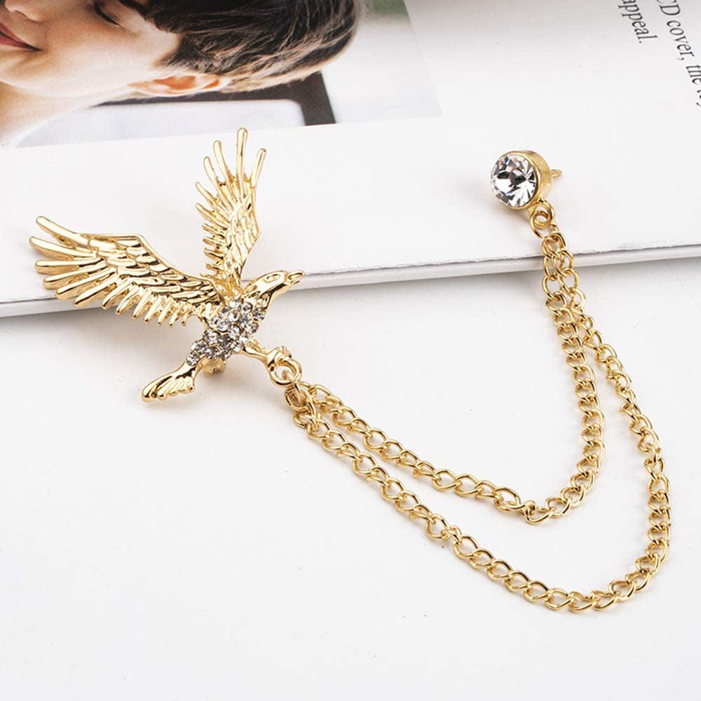 2 Packs Men'S Eagle Brooch Lapel Pin Badge Hanging Chains Collar Brooches Pin for Career Suit Tuxedo of Shirts Tie Hat Scarf for Boyfriend Father Birthday Gold/Silver