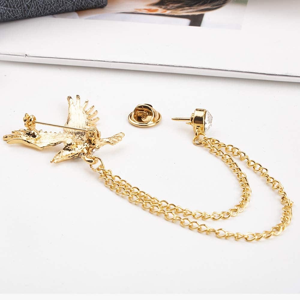 2 Packs Men'S Eagle Brooch Lapel Pin Badge Hanging Chains Collar Brooches Pin for Career Suit Tuxedo of Shirts Tie Hat Scarf for Boyfriend Father Birthday Gold/Silver