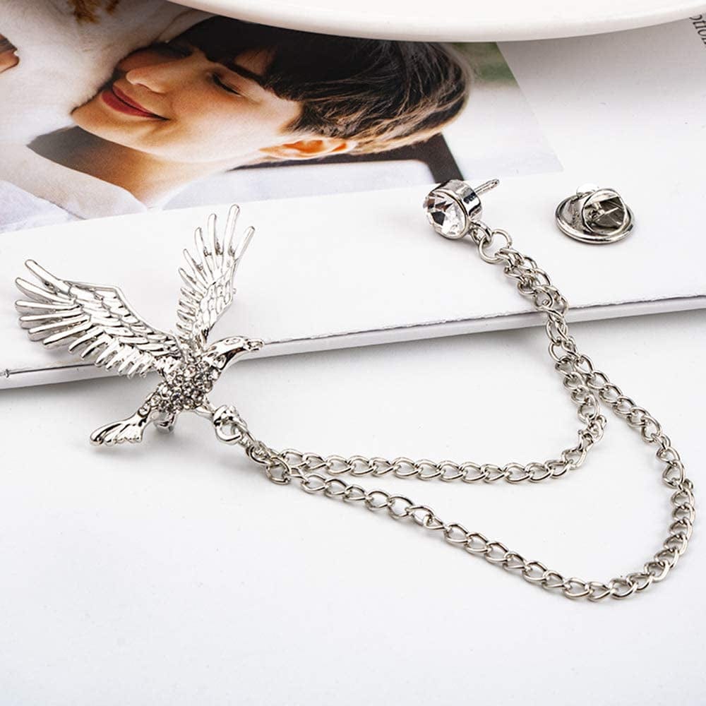 2 Packs Men'S Eagle Brooch Lapel Pin Badge Hanging Chains Collar Brooches Pin for Career Suit Tuxedo of Shirts Tie Hat Scarf for Boyfriend Father Birthday Gold/Silver
