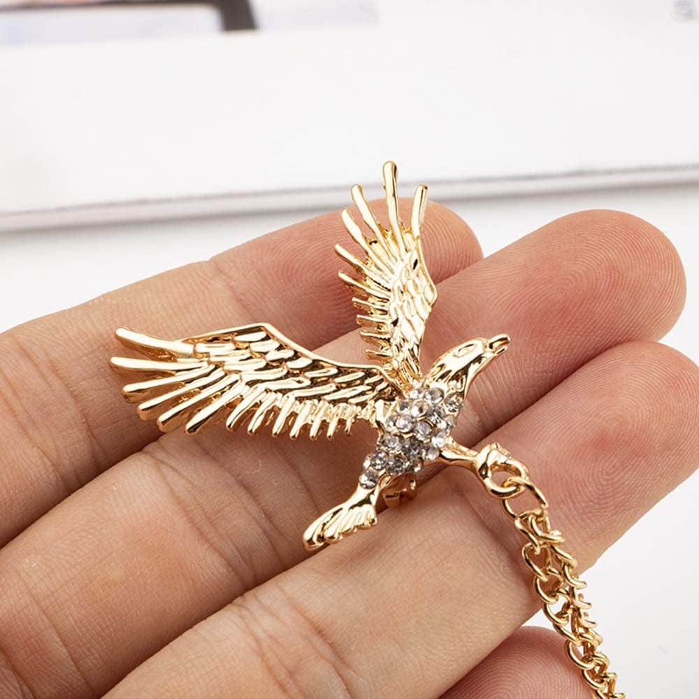 2 Packs Men'S Eagle Brooch Lapel Pin Badge Hanging Chains Collar Brooches Pin for Career Suit Tuxedo of Shirts Tie Hat Scarf for Boyfriend Father Birthday Gold/Silver