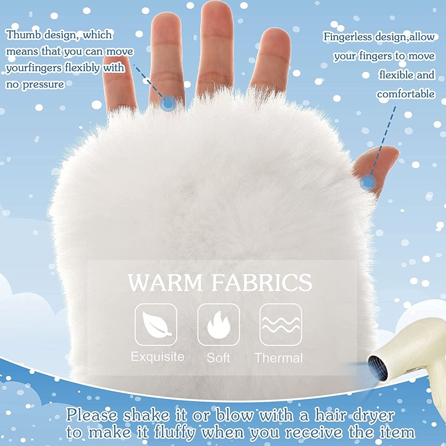 2 Pairs Fingerless Faux Fur Gloves Winter Furry Mittens Smooth Furry Gloves Half Finger Wrist Warmer Gloves Soft Plush Thumb Hole Mittens Warm Furry Cuff Gloves for Women Girls Apparel & Accessories > Clothing Accessories > Gloves & Mittens Geyoga