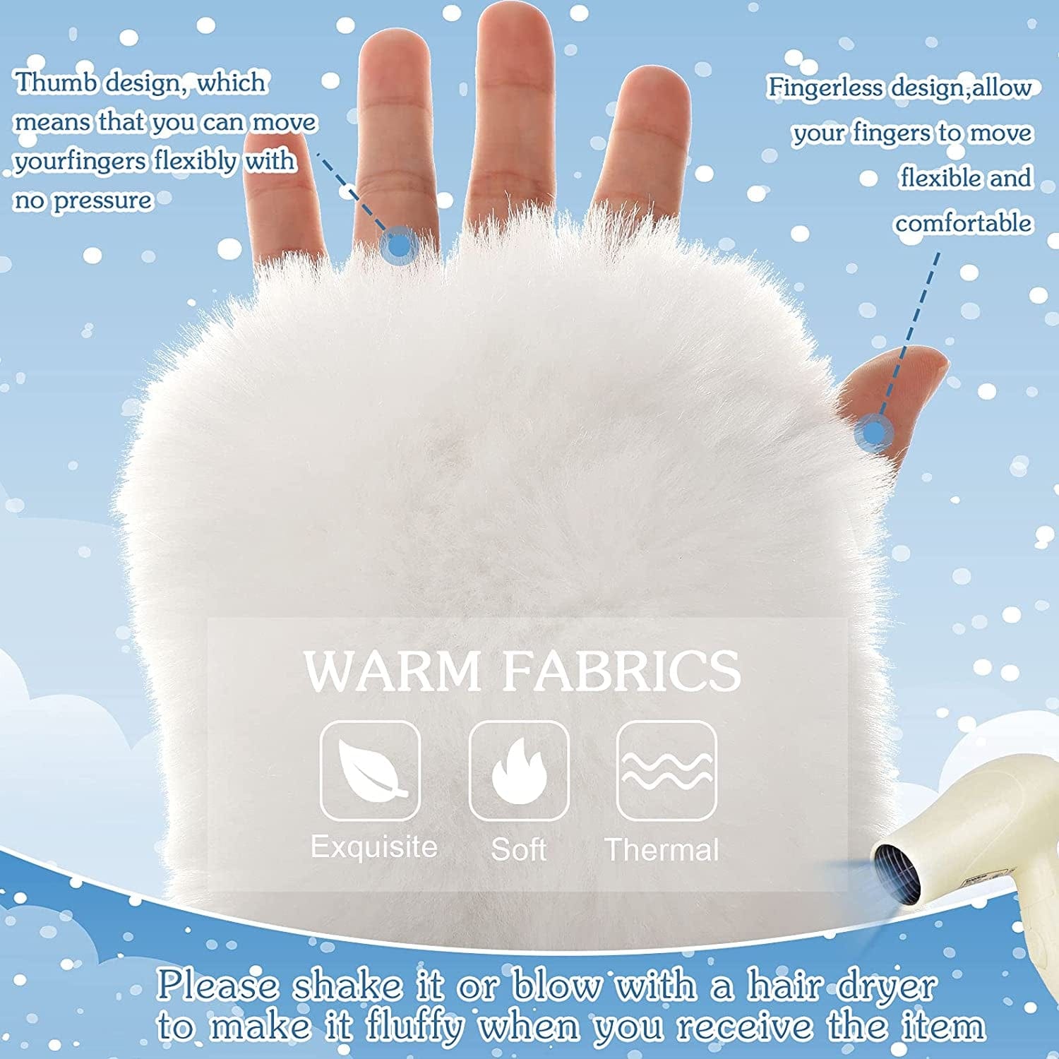 2 Pairs Fingerless Faux Fur Gloves Winter Furry Mittens Smooth Furry Gloves Half Finger Wrist Warmer Gloves Soft Plush Thumb Hole Mittens Warm Furry Cuff Gloves for Women Girls Apparel & Accessories > Clothing Accessories > Gloves & Mittens Geyoga