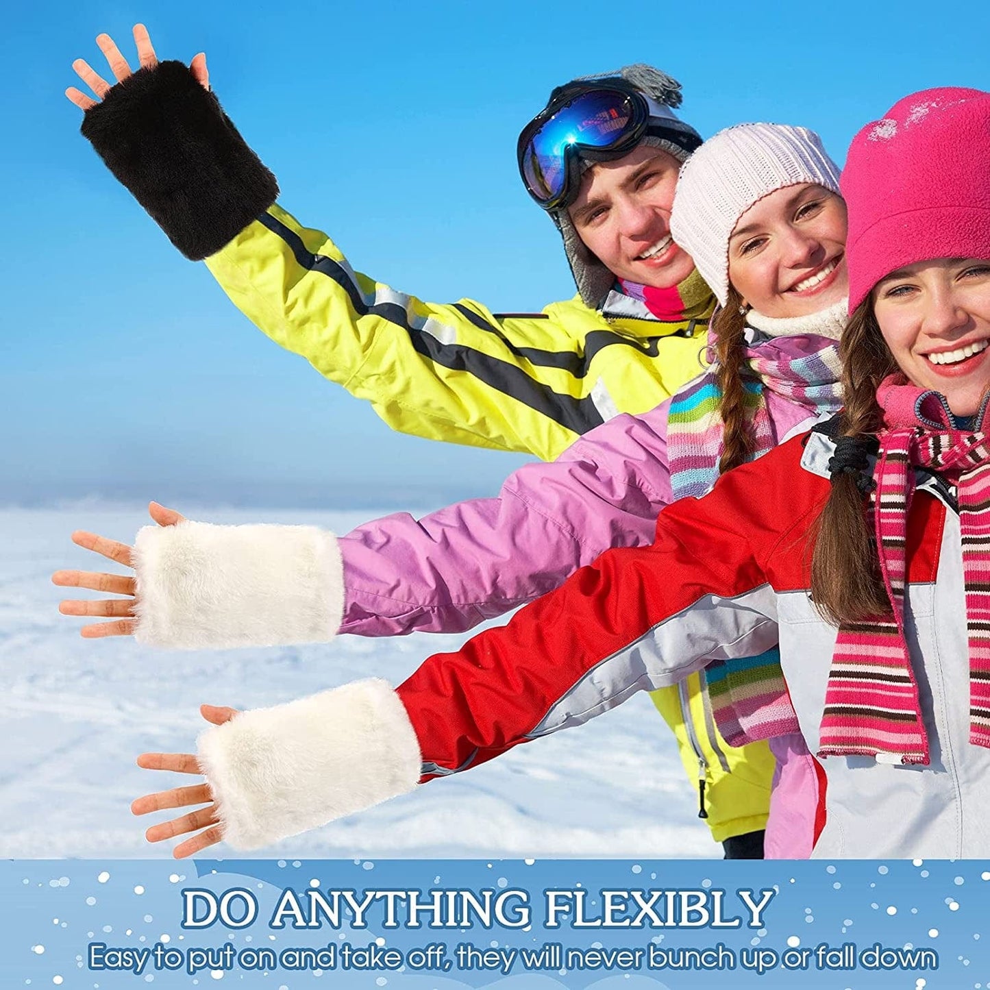 2 Pairs Fingerless Faux Fur Gloves Winter Furry Mittens Smooth Furry Gloves Half Finger Wrist Warmer Gloves Soft Plush Thumb Hole Mittens Warm Furry Cuff Gloves for Women Girls Apparel & Accessories > Clothing Accessories > Gloves & Mittens Geyoga