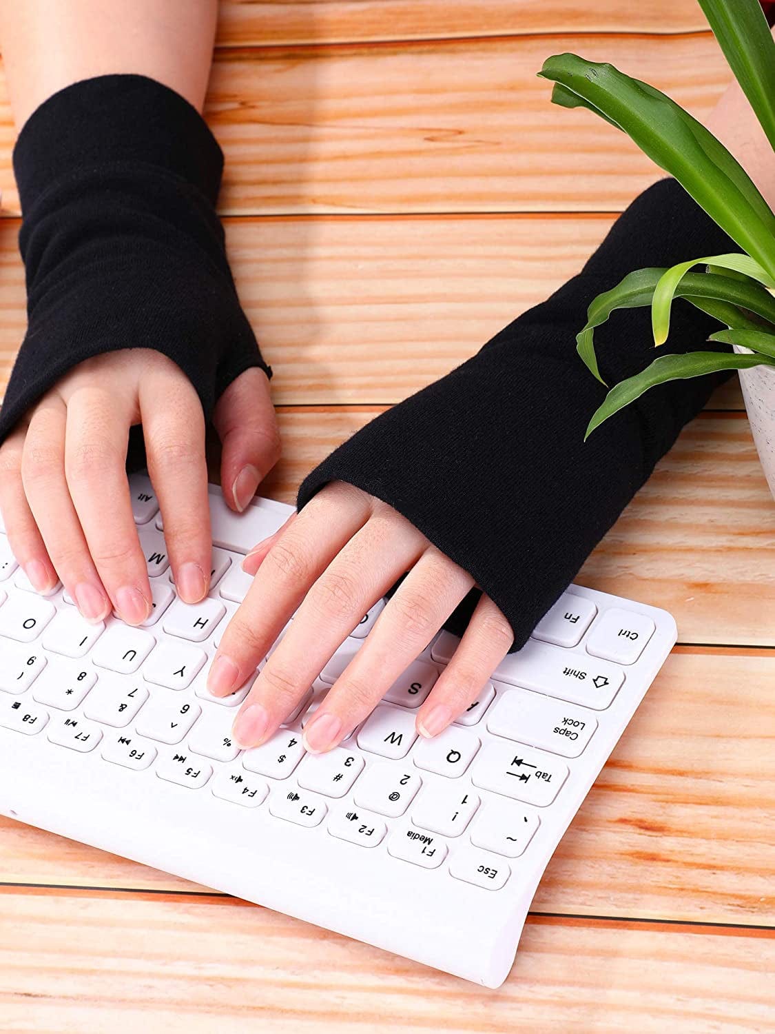 2 Pairs Fingerless Gloves Women Man Stretchy Knitted Gloves Thumb Hole Mittens Wrist Length Arm Warmers Apparel & Accessories > Clothing Accessories > Gloves & Mittens Blulu