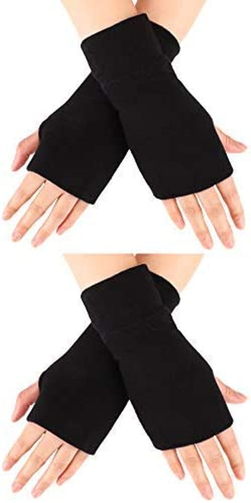 2 Pairs Fingerless Gloves Women Man Stretchy Knitted Gloves Thumb Hole Mittens Wrist Length Arm Warmers Apparel & Accessories > Clothing Accessories > Gloves & Mittens Blulu Black, Black