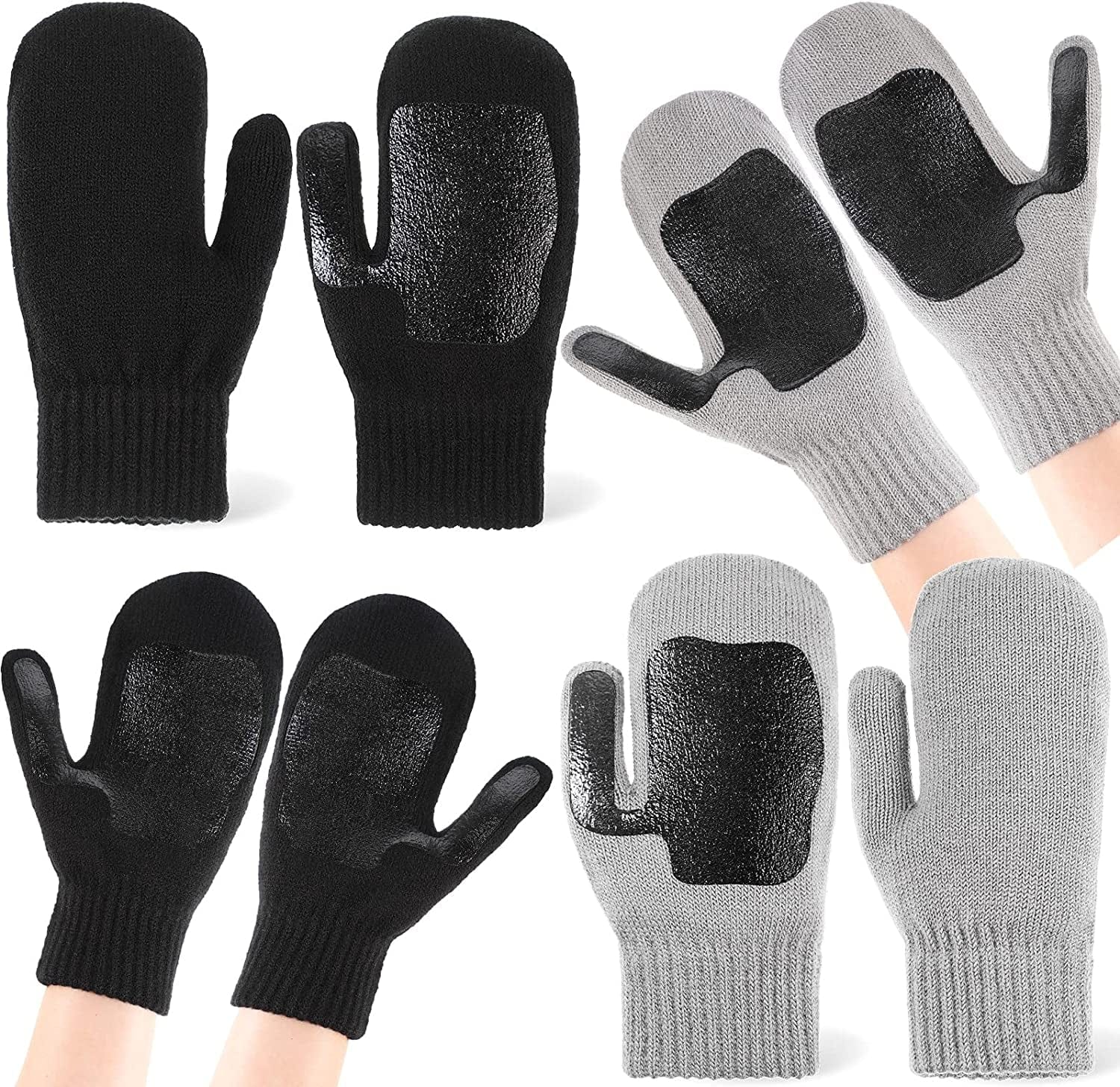 2 Pairs Winter Knit Gloves Thick Cable Knit Winter Mittens Anti-Slip Silicone Coated Snow Gloves Warm Chunky Black Grey Soft Lined Gloves Apparel & Accessories > Clothing Accessories > Gloves & Mittens JaGely