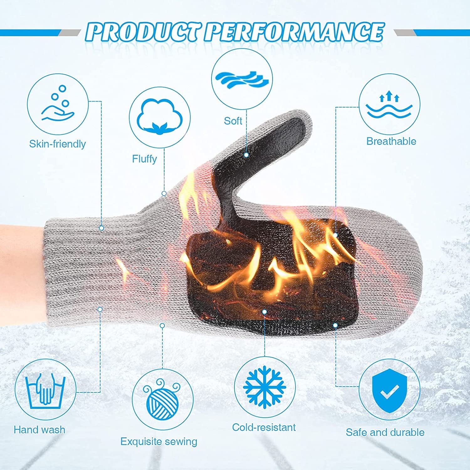 2 Pairs Winter Knit Gloves Thick Cable Knit Winter Mittens Anti-Slip Silicone Coated Snow Gloves Warm Chunky Black Grey Soft Lined Gloves Apparel & Accessories > Clothing Accessories > Gloves & Mittens JaGely