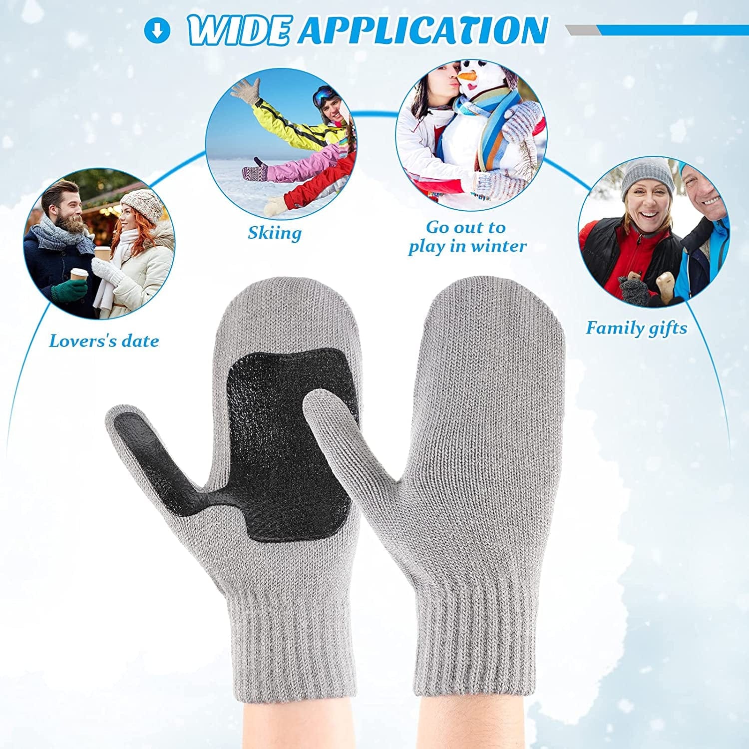 2 Pairs Winter Knit Gloves Thick Cable Knit Winter Mittens Anti-Slip Silicone Coated Snow Gloves Warm Chunky Black Grey Soft Lined Gloves Apparel & Accessories > Clothing Accessories > Gloves & Mittens JaGely