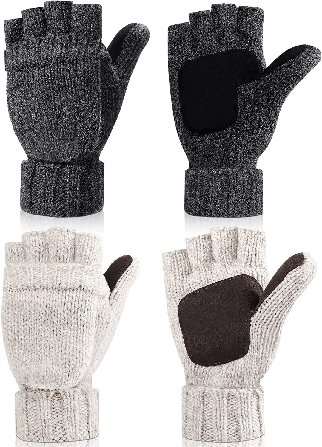 2 Pairs Winter Mittens Warm Wool Gloves with Finger Hole Cold Weather Lightweight Fingerless Thermal Gloves for Women Men Apparel & Accessories > Clothing Accessories > Gloves & Mittens Geyoga