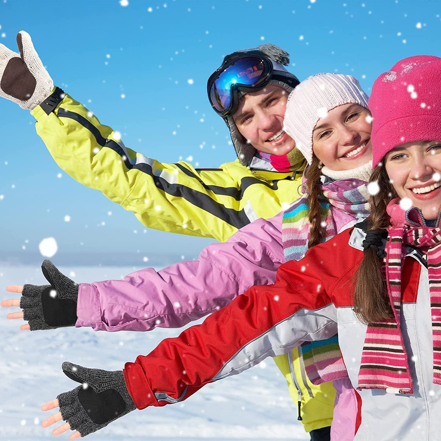 2 Pairs Winter Mittens Warm Wool Gloves with Finger Hole Cold Weather Lightweight Fingerless Thermal Gloves for Women Men Apparel & Accessories > Clothing Accessories > Gloves & Mittens Geyoga