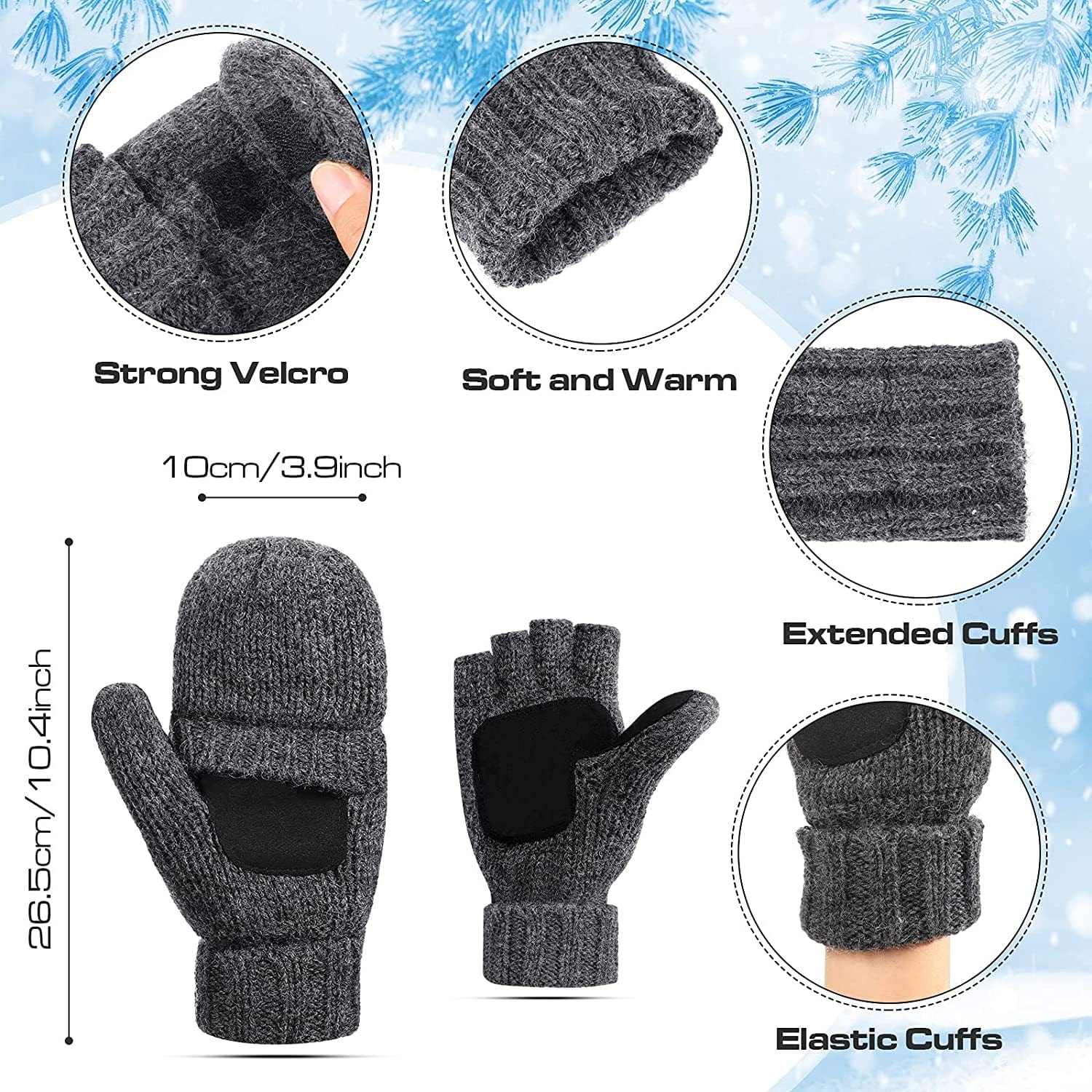 2 Pairs Winter Mittens Warm Wool Gloves with Finger Hole Cold Weather Lightweight Fingerless Thermal Gloves for Women Men Apparel & Accessories > Clothing Accessories > Gloves & Mittens Geyoga