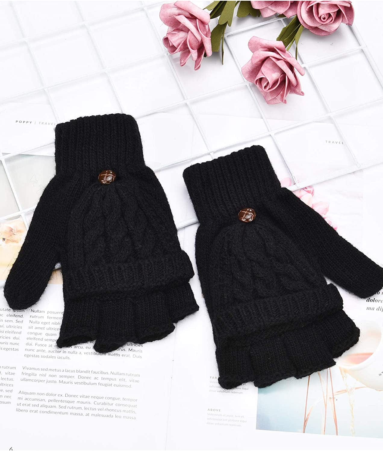 2 Pairs Women'S Winter Fingerless Gloves Winter Knitted Mittens Convertible Gloves with Buttoned Thumb Cover (Style Set 1) Apparel & Accessories > Clothing Accessories > Gloves & Mittens Bememo
