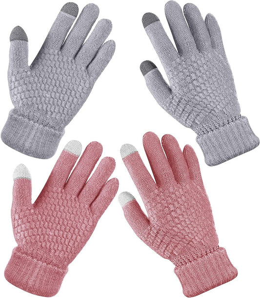2 Pairs Women'S Winter Touchscreen Gloves Warm Fleece Lined Knit Gloves Elastic Cuff Winter Texting Gloves Apparel & Accessories > Clothing Accessories > Gloves & Mittens Geyoga Grey, Pink