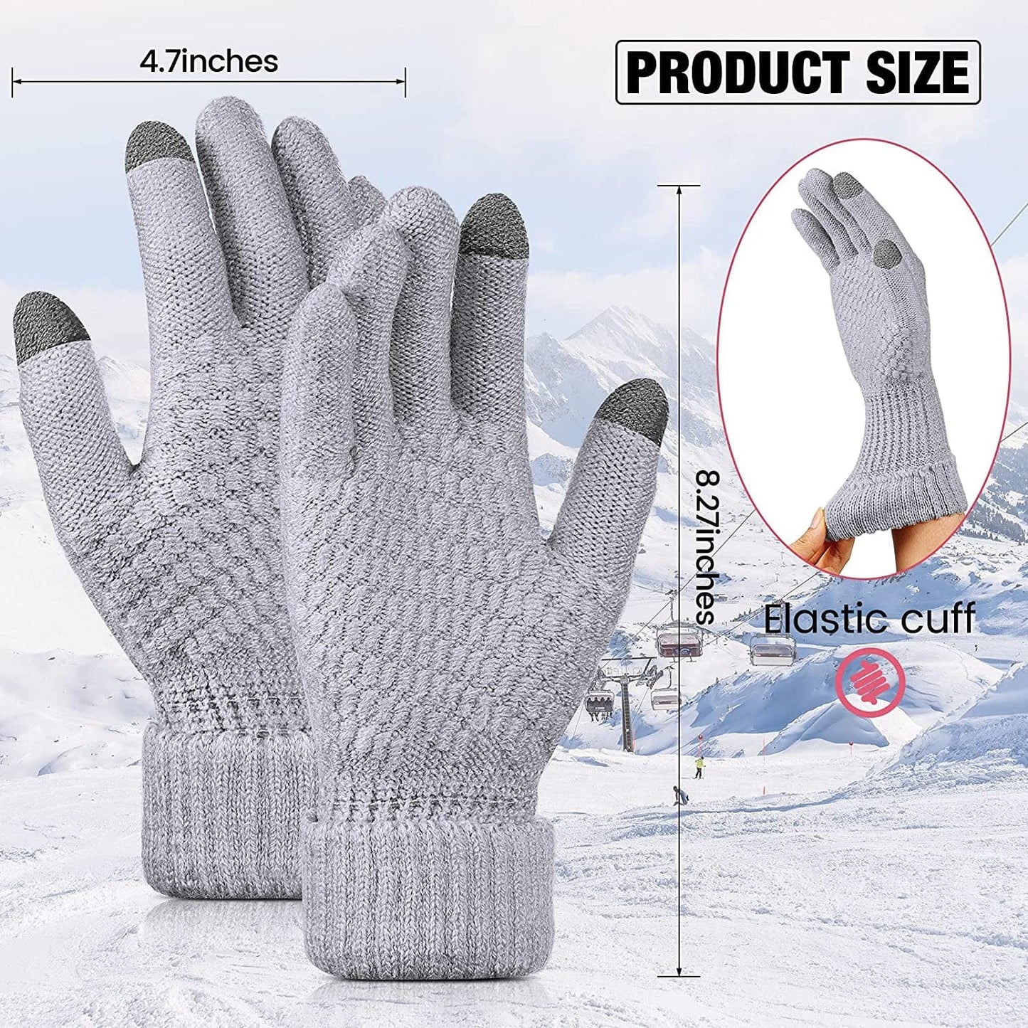 2 Pairs Women'S Winter Touchscreen Gloves Warm Fleece Lined Knit Gloves Elastic Cuff Winter Texting Gloves Apparel & Accessories > Clothing Accessories > Gloves & Mittens Geyoga