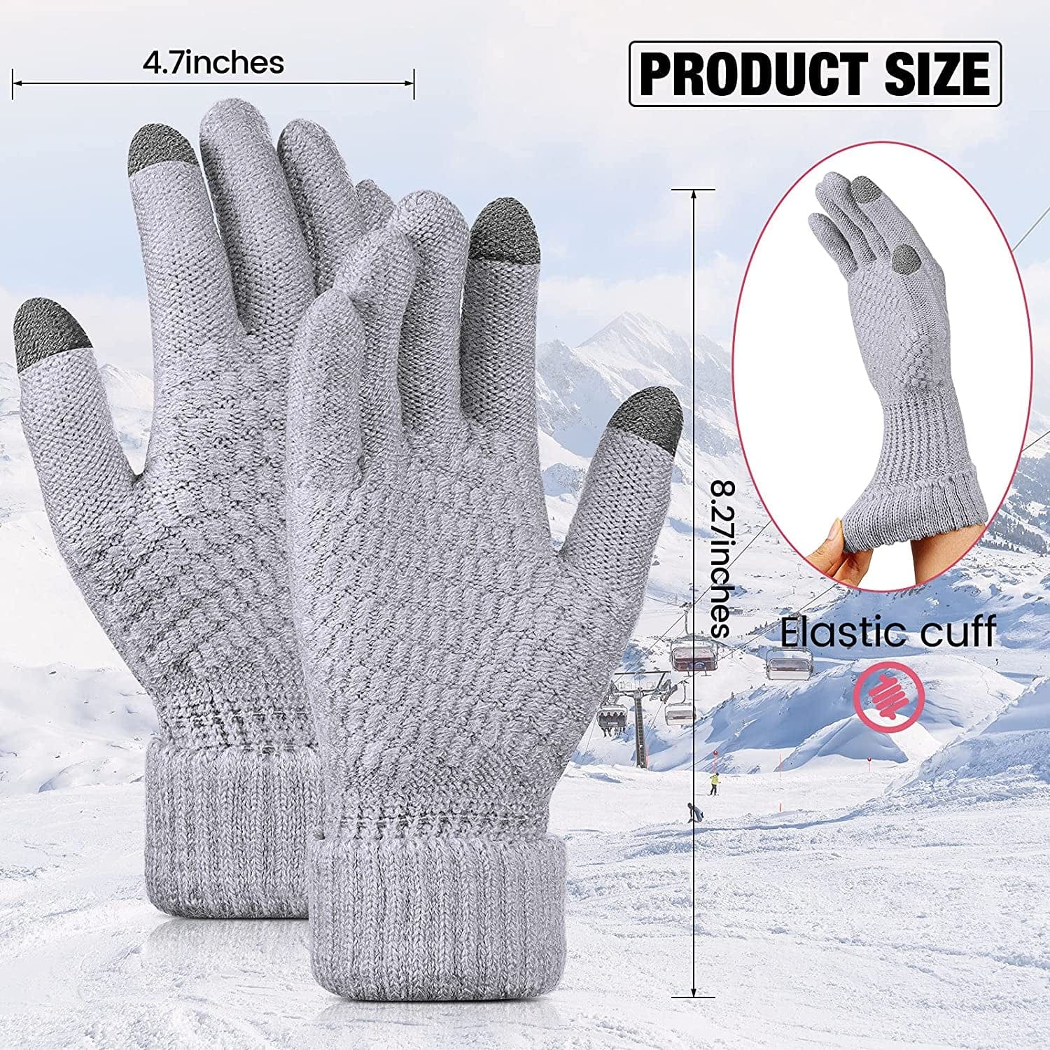 2 Pairs Women'S Winter Touchscreen Gloves Warm Fleece Lined Knit Gloves Elastic Cuff Winter Texting Gloves Apparel & Accessories > Clothing Accessories > Gloves & Mittens Geyoga