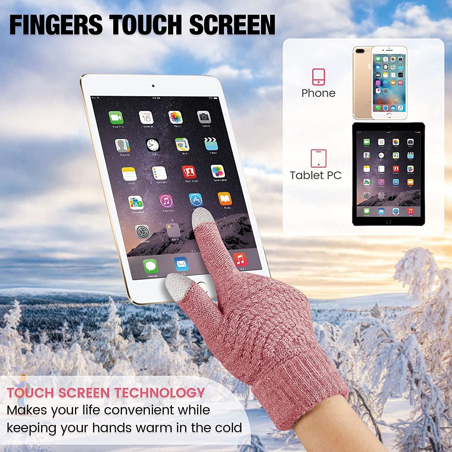 2 Pairs Women'S Winter Touchscreen Gloves Warm Fleece Lined Knit Gloves Elastic Cuff Winter Texting Gloves Apparel & Accessories > Clothing Accessories > Gloves & Mittens Geyoga