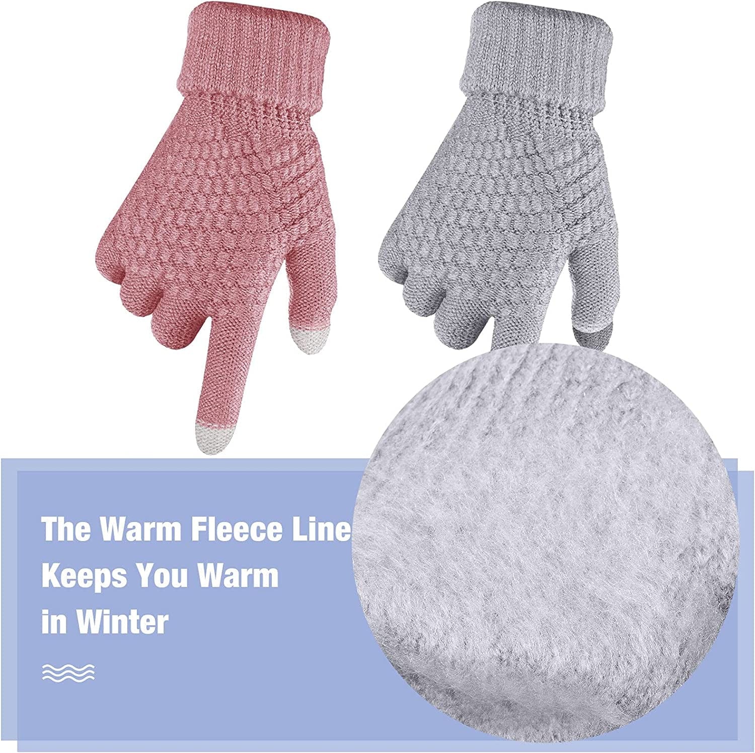 2 Pairs Women'S Winter Touchscreen Gloves Warm Fleece Lined Knit Gloves Elastic Cuff Winter Texting Gloves Apparel & Accessories > Clothing Accessories > Gloves & Mittens Geyoga