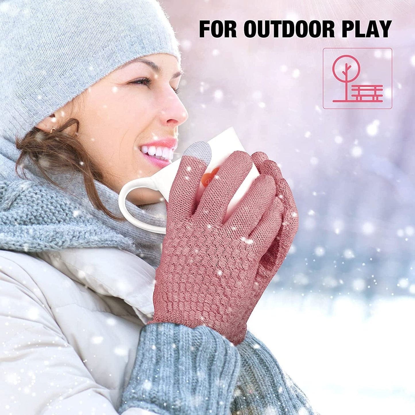 2 Pairs Women'S Winter Touchscreen Gloves Warm Fleece Lined Knit Gloves Elastic Cuff Winter Texting Gloves Apparel & Accessories > Clothing Accessories > Gloves & Mittens Geyoga