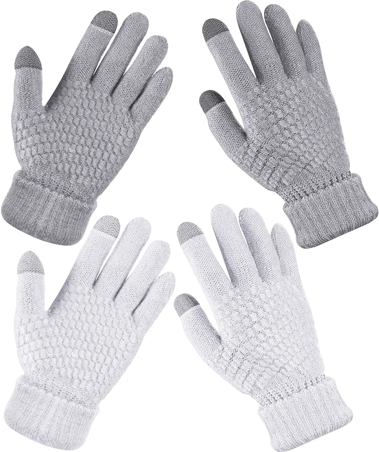 2 Pairs Women'S Winter Touchscreen Gloves Warm Fleece Lined Knit Gloves Elastic Cuff Winter Texting Gloves Apparel & Accessories > Clothing Accessories > Gloves & Mittens Geyoga White, Gray