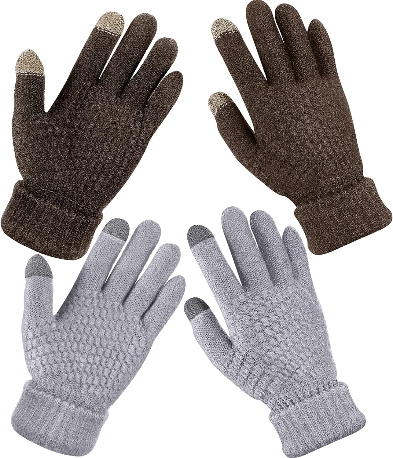 2 Pairs Women'S Winter Touchscreen Gloves Warm Fleece Lined Knit Gloves Elastic Cuff Winter Texting Gloves Apparel & Accessories > Clothing Accessories > Gloves & Mittens Geyoga Coffee, Gray