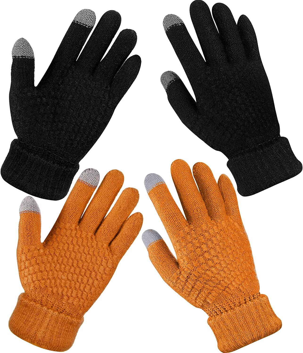 2 Pairs Women'S Winter Touchscreen Gloves Warm Fleece Lined Knit Gloves Elastic Cuff Winter Texting Gloves Apparel & Accessories > Clothing Accessories > Gloves & Mittens Geyoga Black, Khaki