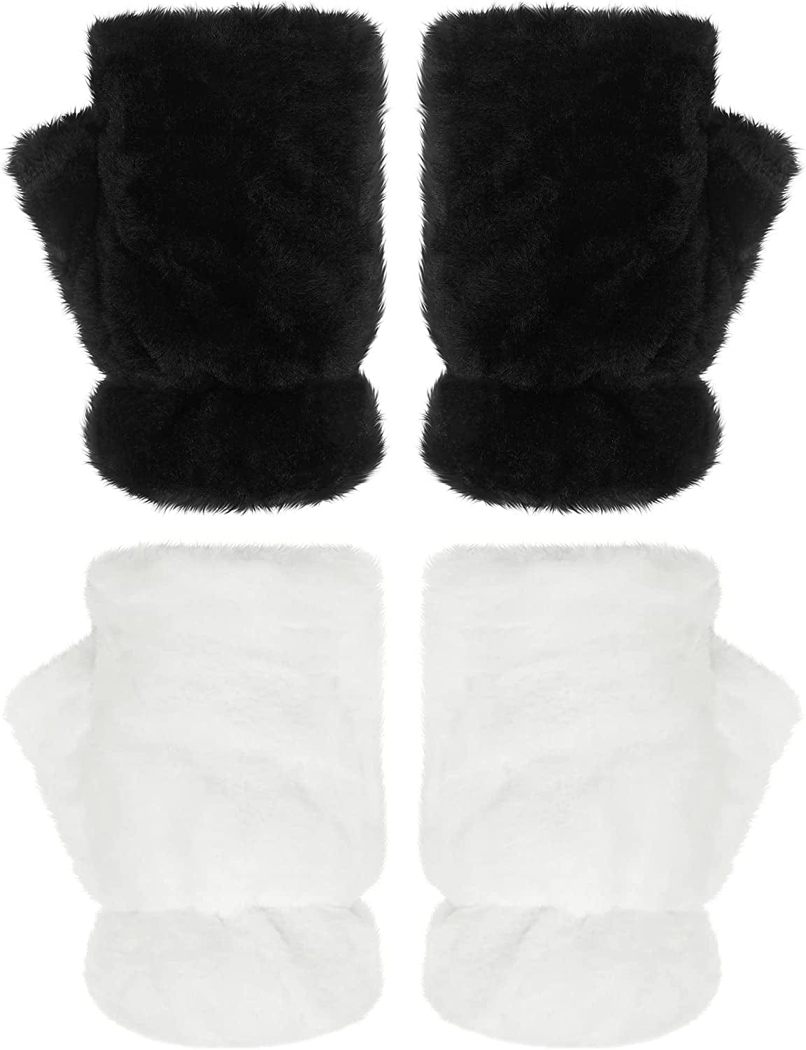 2 Pairs Women Winter Fingerless Mittens Warm Furry Gloves Convertible Fingerless Gloves Half Finger Arm Warmer Gloves Soft Faux Fur Gloves Smooth Furry Gloves Rabbit Fur Mittens for Girls Apparel & Accessories > Clothing Accessories > Gloves & Mittens Geyoga