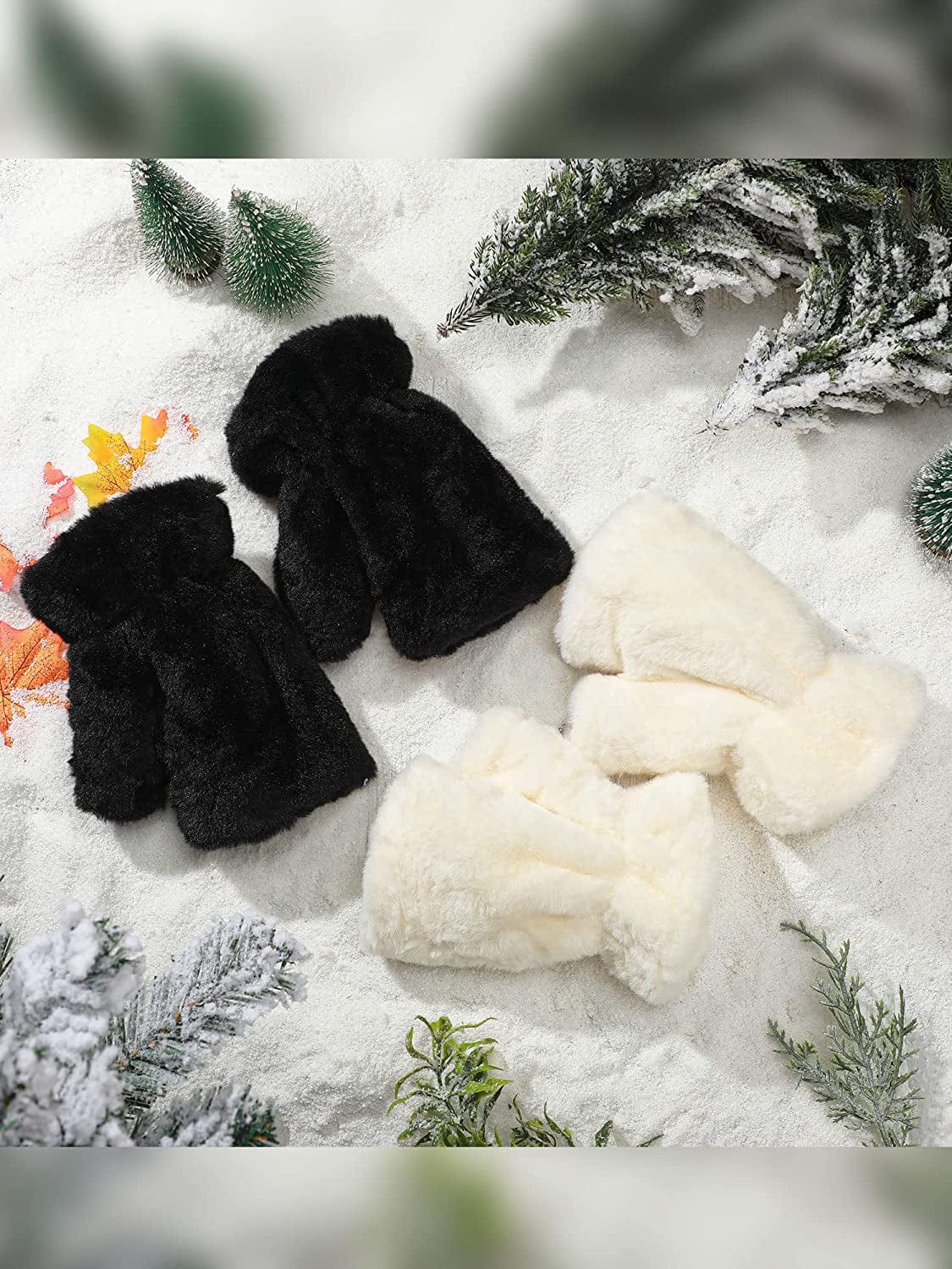2 Pairs Women Winter Fingerless Mittens Warm Furry Gloves Convertible Fingerless Gloves Half Finger Arm Warmer Gloves Soft Faux Fur Gloves Smooth Furry Gloves Rabbit Fur Mittens for Girls Apparel & Accessories > Clothing Accessories > Gloves & Mittens Geyoga