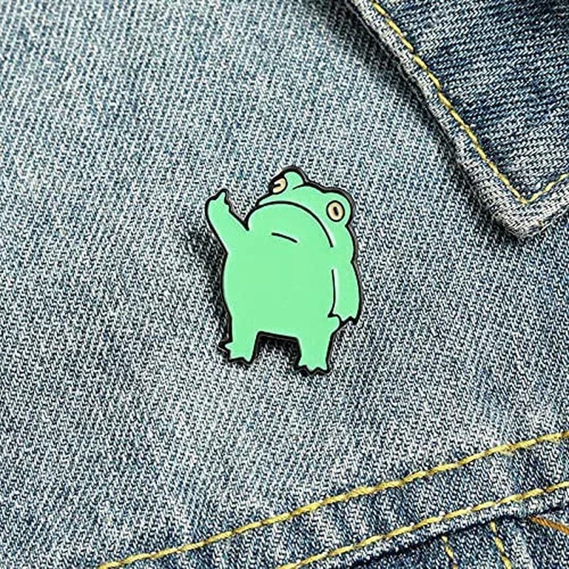 2 Pcs Middle Finger Frog Funny Cartoon Animal Brooch Backpack Badge Enamel Lapel Pins