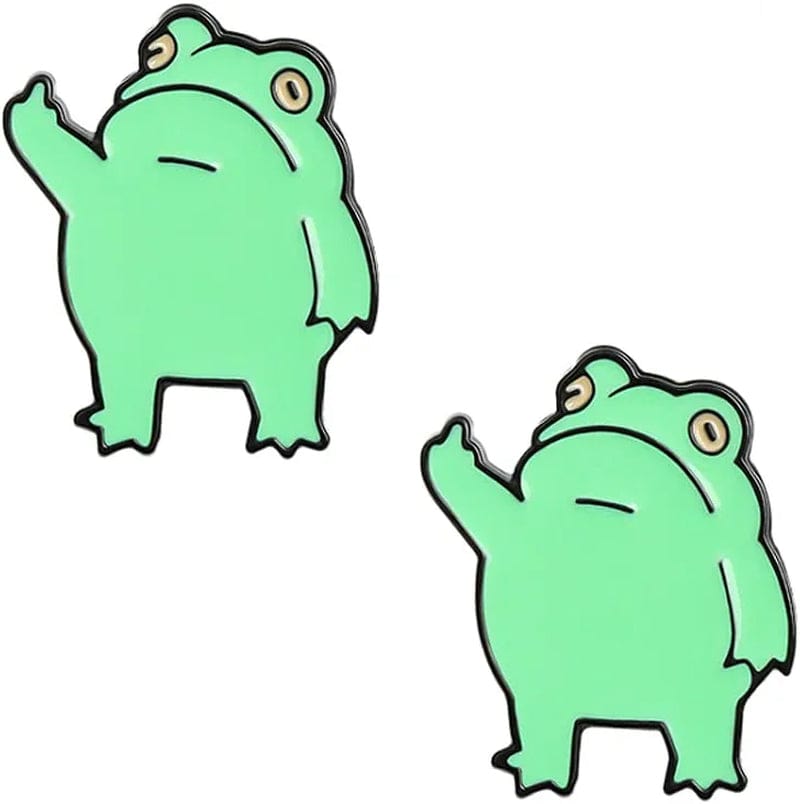 2 Pcs Middle Finger Frog Funny Cartoon Animal Brooch Backpack Badge Enamel Lapel Pins