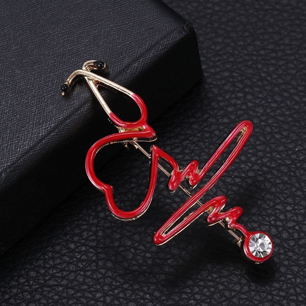 2 PCS Nurse Doctor Gift Enamel Pin Backpack Badge Pendant Lapel Pins Stethoscope Brooch Electrocardiogram Medical Heart Shaped