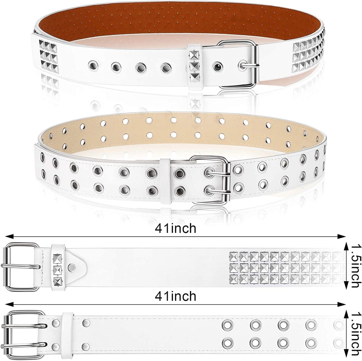 2 Pcs Rivet Studded Punk Belt Double Grommet Belt Gothic Belt for Women Men Gift Apparel & Accessories > Clothing Accessories > Belts Syhood