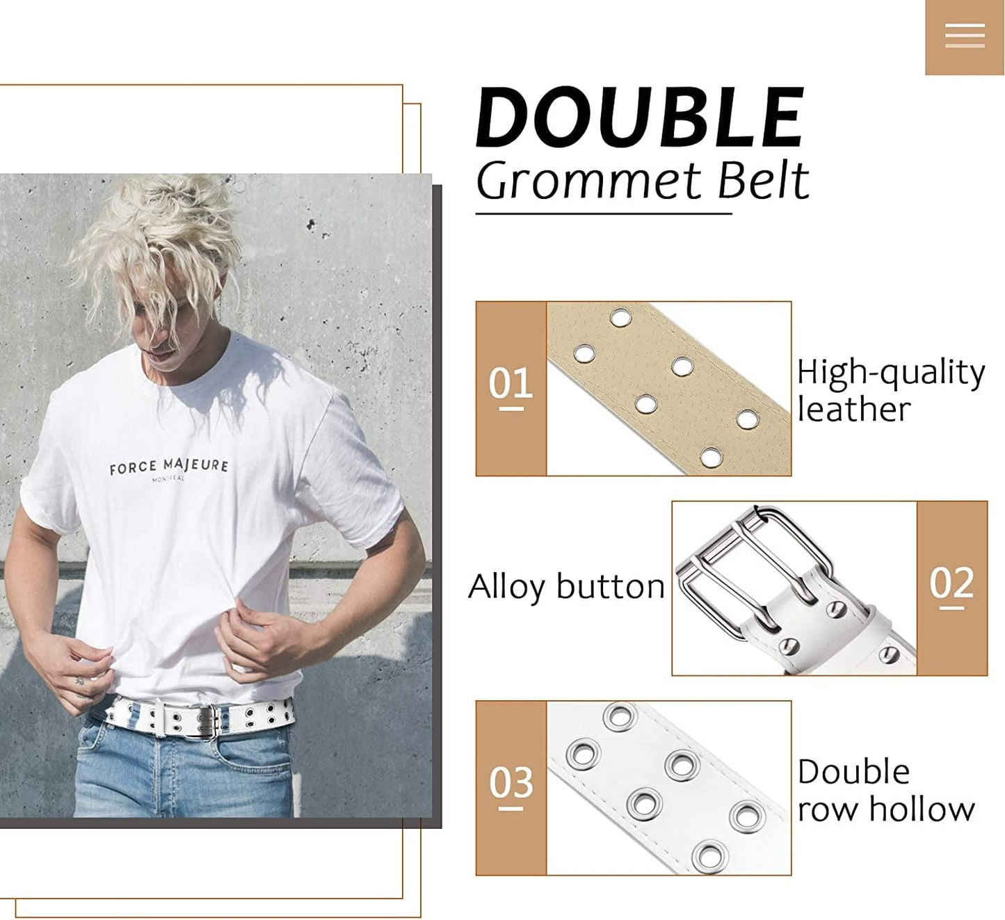 2 Pcs Rivet Studded Punk Belt Double Grommet Belt Gothic Belt for Women Men Gift Apparel & Accessories > Clothing Accessories > Belts Syhood