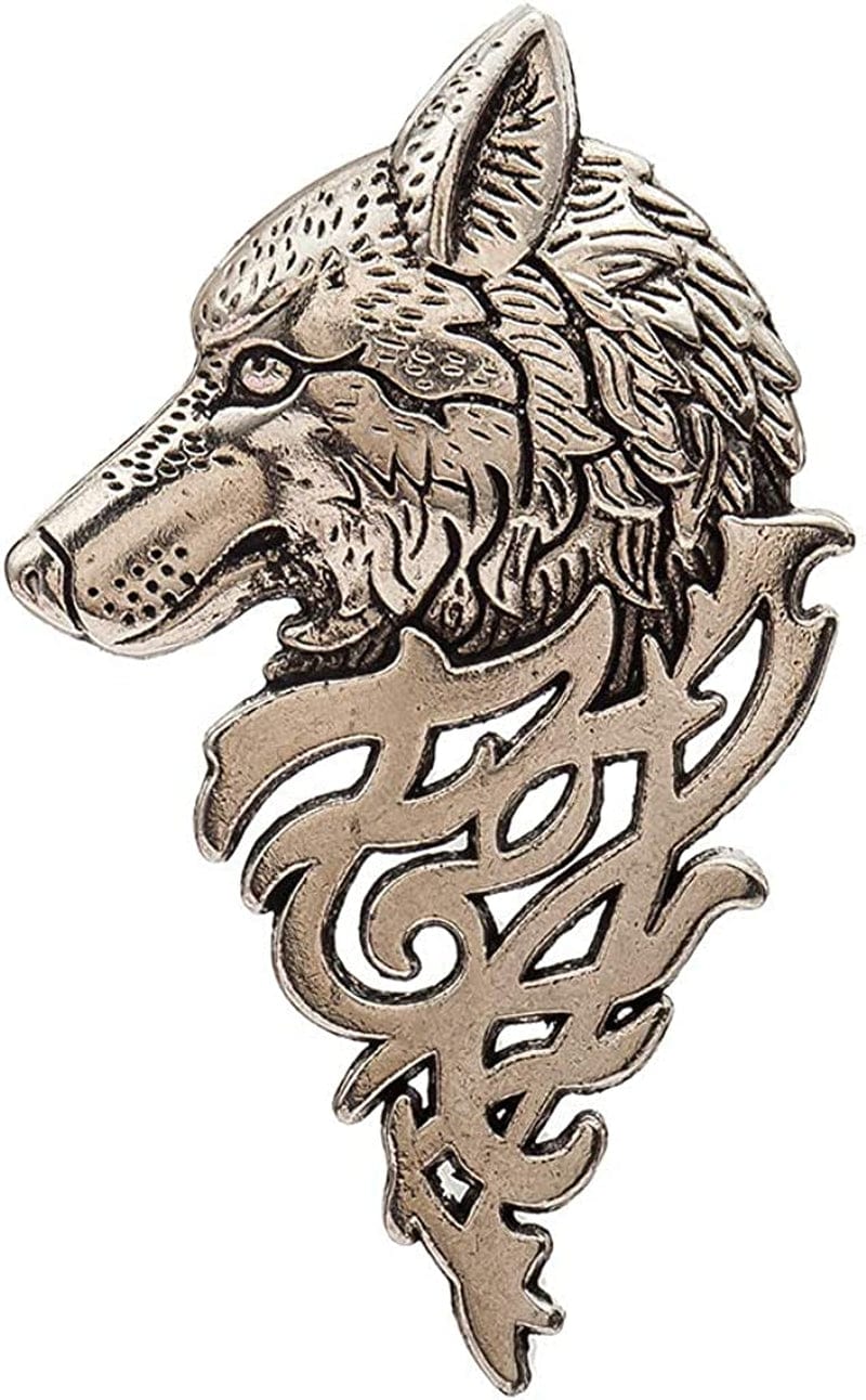 2 Pcs Vintage Wolf Head Lapel Brooch Set. Antique Animal Suit Collar Brooch Pin, Sweater Shawl Scarf Badge for Men Women