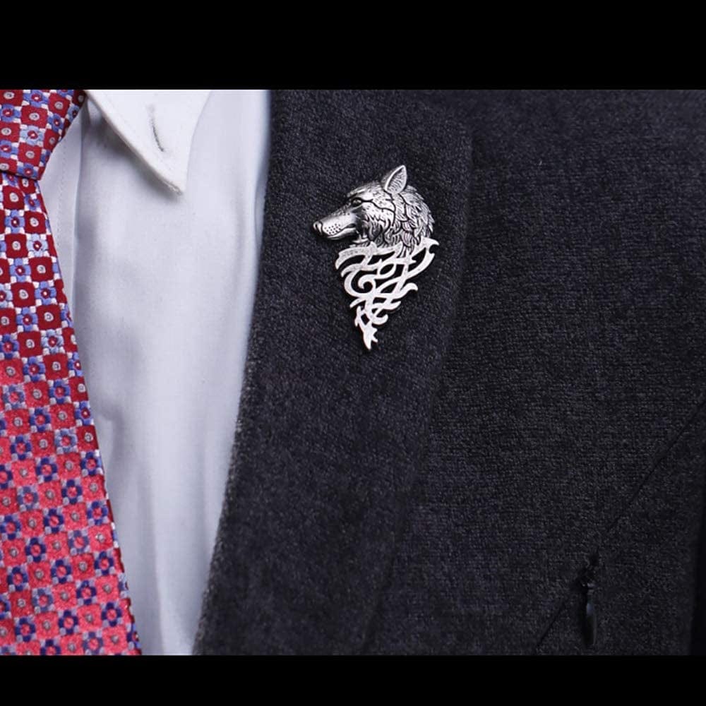 2 Pcs Vintage Wolf Head Lapel Brooch Set. Antique Animal Suit Collar Brooch Pin, Sweater Shawl Scarf Badge for Men Women