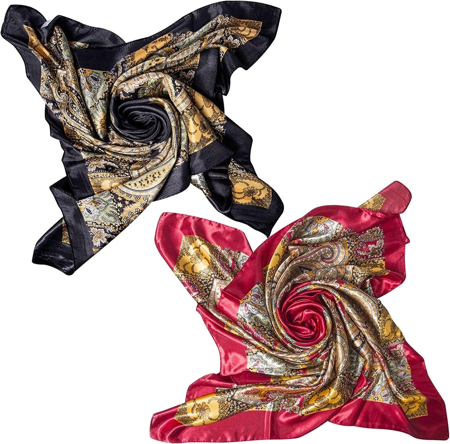 2 PCS Womens Satin Scarf Large Square Silk Feeling Head Hair Scarves Wraps for Sleeping 35 X 35 Inches Apparel & Accessories > Clothing Accessories > Bandanas & Headties Senker Fashion