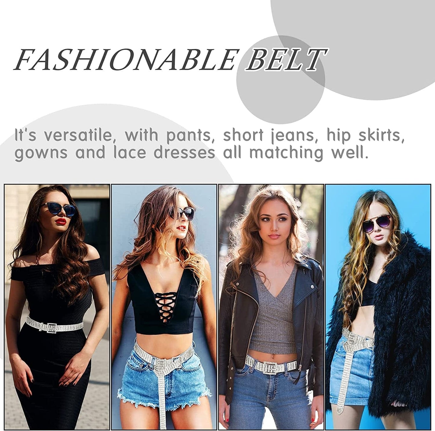 2 Pieces 5-8 Rows Women Rhinestone Belts Shiny Waist Belts Wide Belt Bling Glitter Chain Waistband for Jeans Dresses Pants Apparel & Accessories > Clothing Accessories > Belts Geyoga