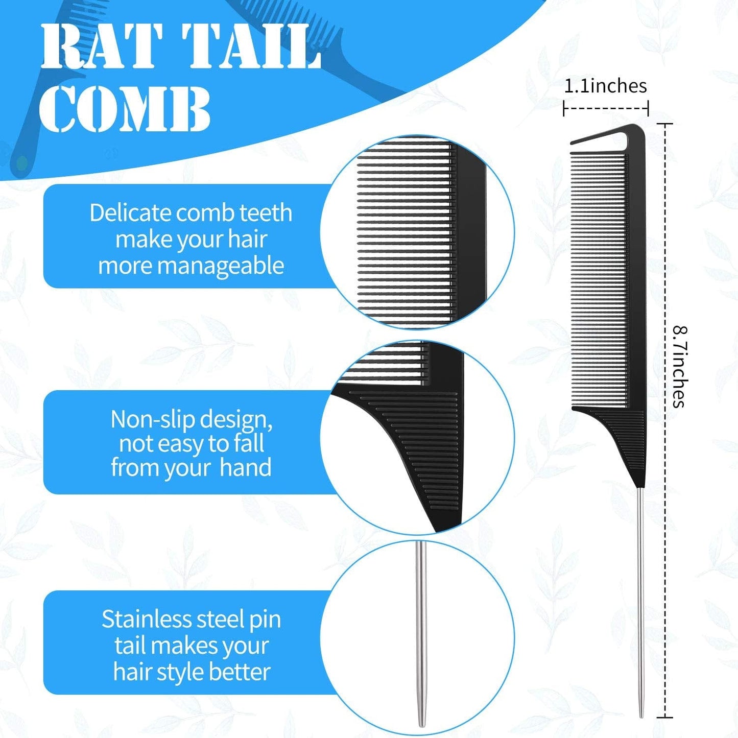 2 Pieces Carbon Fiber Combs Rat Tail Comb Wide and Fine Teeth Comb Salon Hairdressing Hair Care Tools for Men and Women with Different Kinds of Hairs Health & Beauty > Personal Care > Hair Care Boao