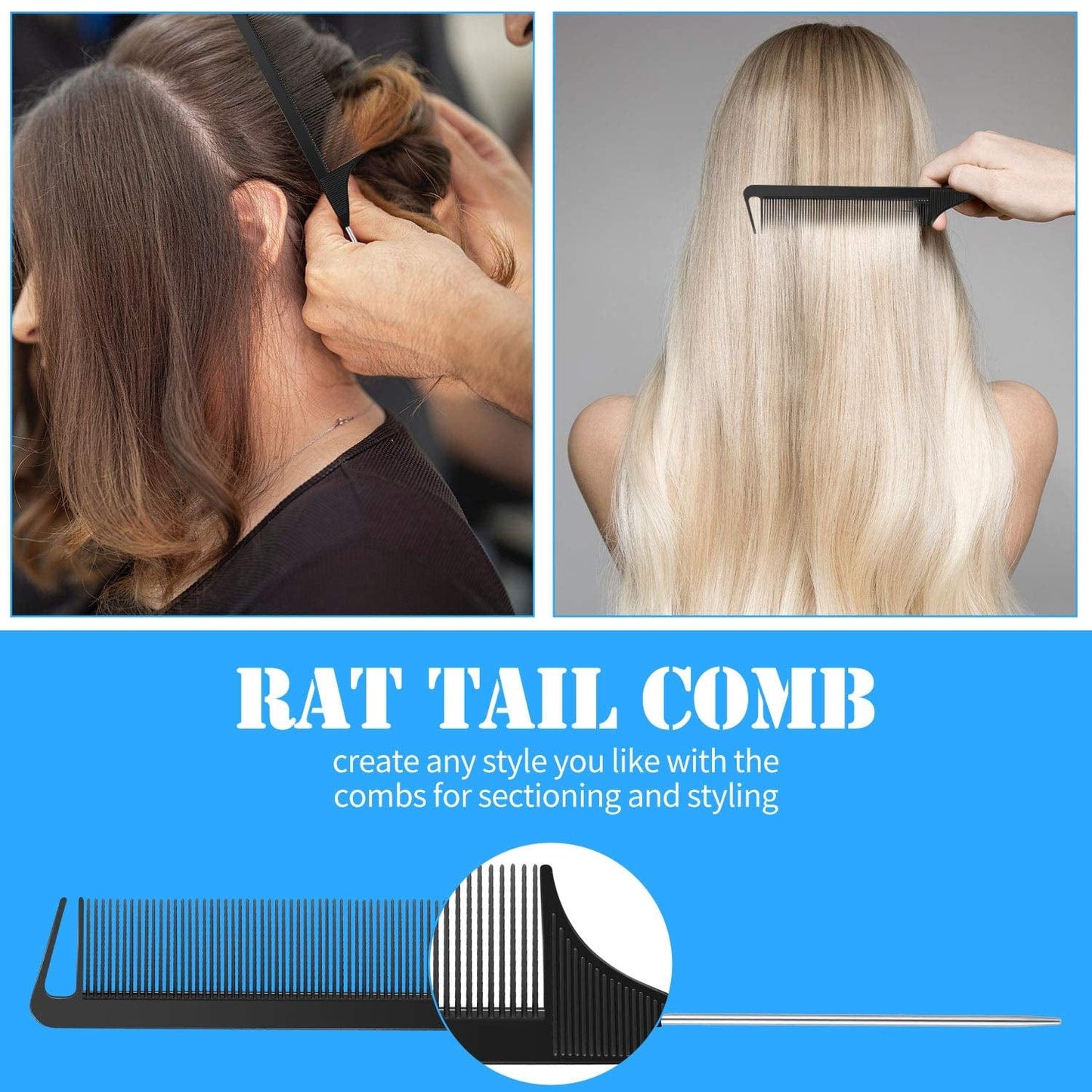 2 Pieces Carbon Fiber Combs Rat Tail Comb Wide and Fine Teeth Comb Salon Hairdressing Hair Care Tools for Men and Women with Different Kinds of Hairs Health & Beauty > Personal Care > Hair Care Boao