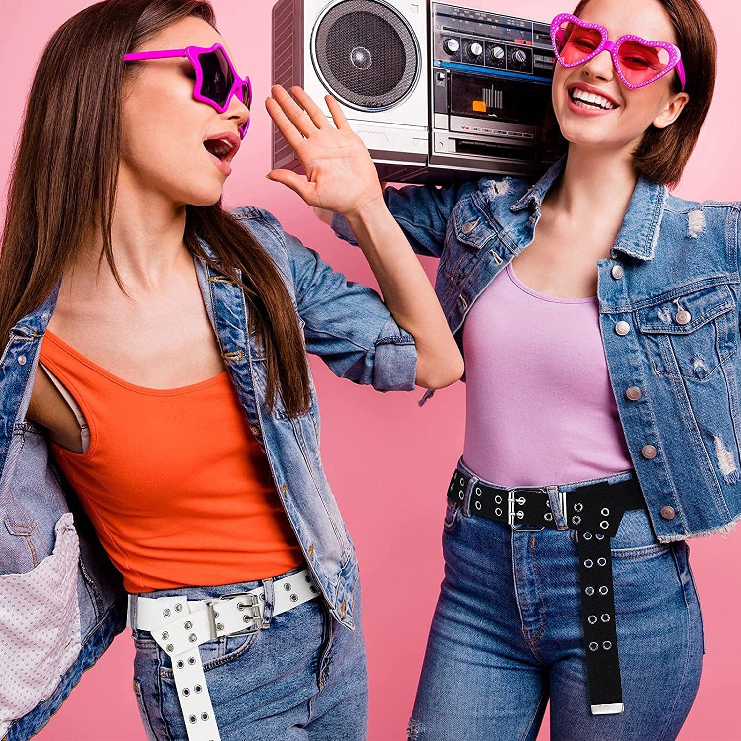 2 Pieces Double Grommet Canvas Belts Two-Hole Jeans Vintage Buckle Punk Belts for Men and Women Apparel & Accessories > Clothing Accessories > Belts Geyoga