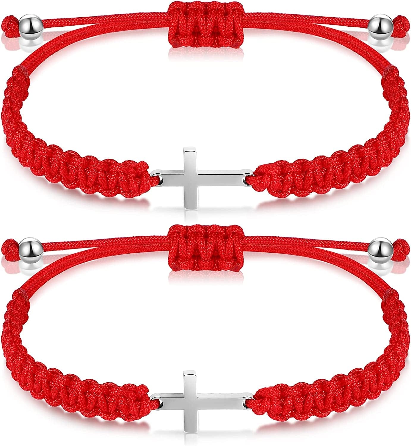 2 Pieces Friendship Cross Bracelet Black String Rope Braided Bracelet Cross Charm Adjustable Handmade Matching Couple Bracelets for Women Men Brother Kabbalah Strand Lucky BFF Bracelets Apparel & Accessories > Jewelry > Bracelets Sureio Red