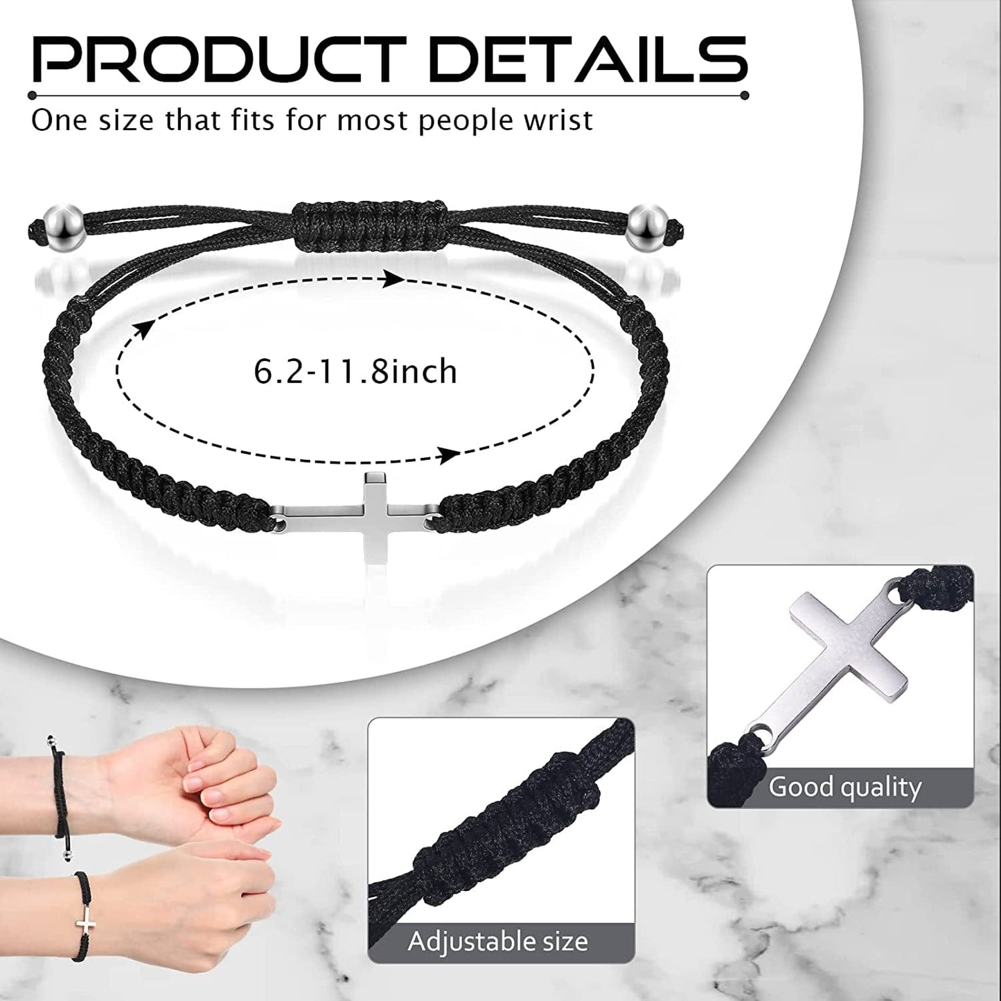 2 Pieces Friendship Cross Bracelet Black String Rope Braided Bracelet Cross Charm Adjustable Handmade Matching Couple Bracelets for Women Men Brother Kabbalah Strand Lucky BFF Bracelets Apparel & Accessories > Jewelry > Bracelets Sureio