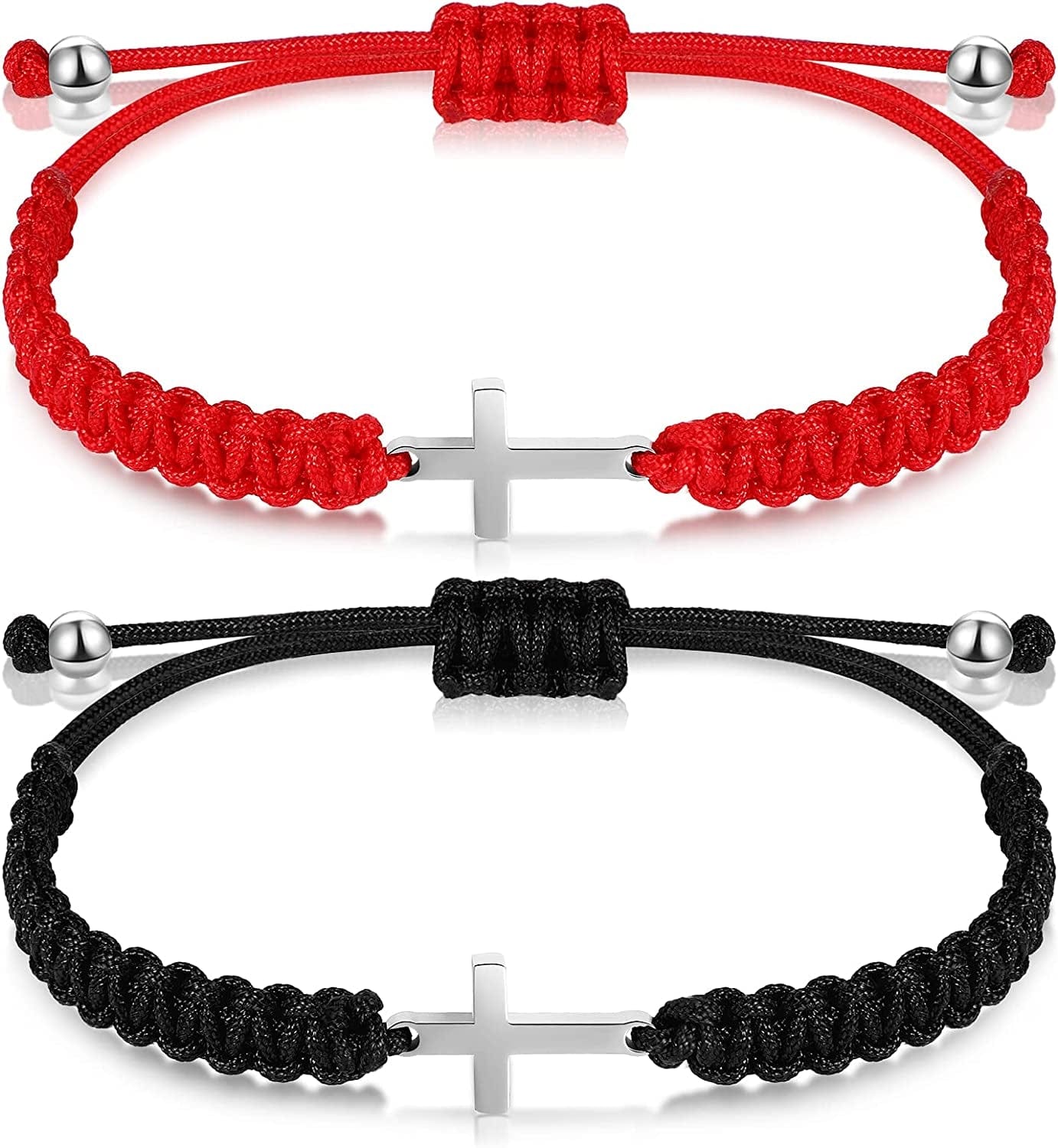 2 Pieces Friendship Cross Bracelet Black String Rope Braided Bracelet Cross Charm Adjustable Handmade Matching Couple Bracelets for Women Men Brother Kabbalah Strand Lucky BFF Bracelets Apparel & Accessories > Jewelry > Bracelets Sureio Red/ Black