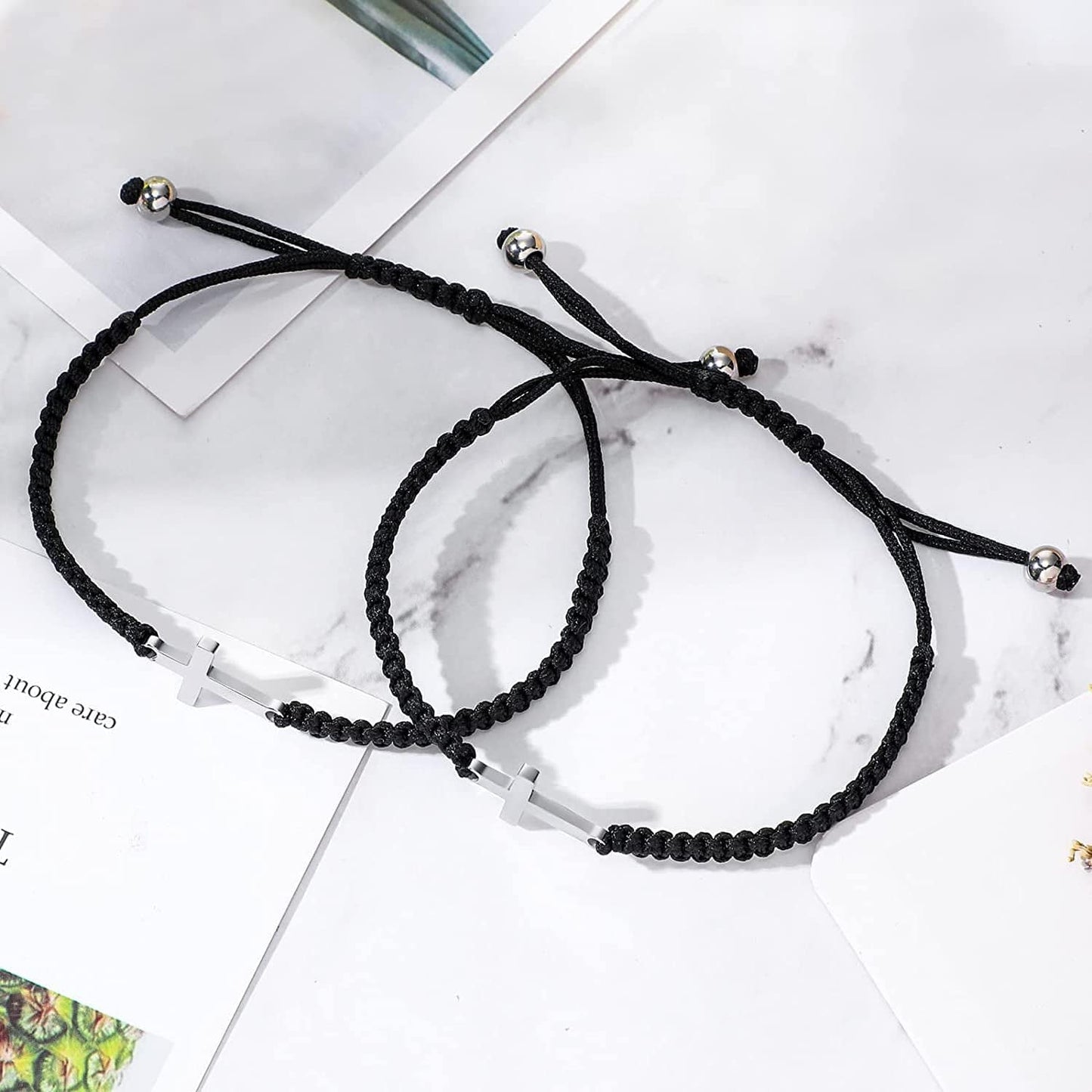 2 Pieces Friendship Cross Bracelet Black String Rope Braided Bracelet Cross Charm Adjustable Handmade Matching Couple Bracelets for Women Men Brother Kabbalah Strand Lucky BFF Bracelets Apparel & Accessories > Jewelry > Bracelets Sureio