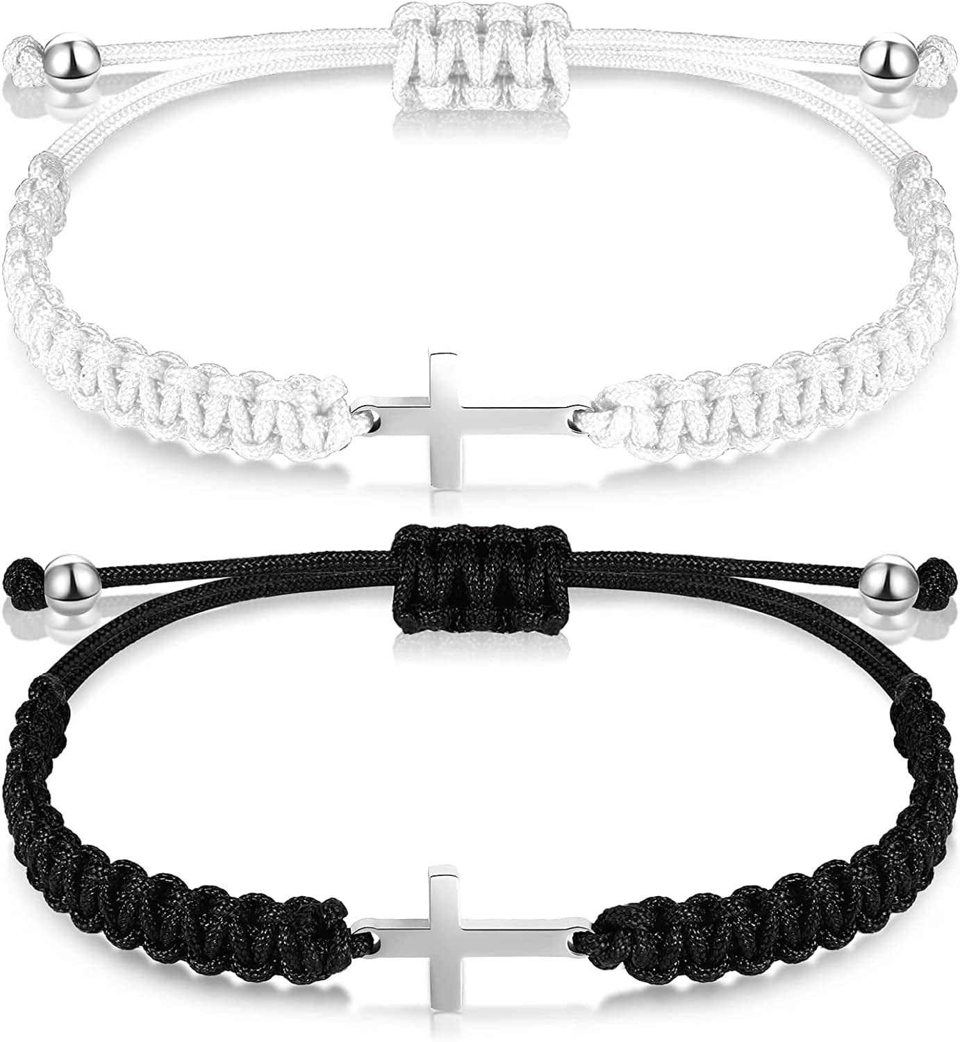 2 Pieces Friendship Cross Bracelet Black String Rope Braided Bracelet Cross Charm Adjustable Handmade Matching Couple Bracelets for Women Men Brother Kabbalah Strand Lucky BFF Bracelets Apparel & Accessories > Jewelry > Bracelets Sureio White/ Black