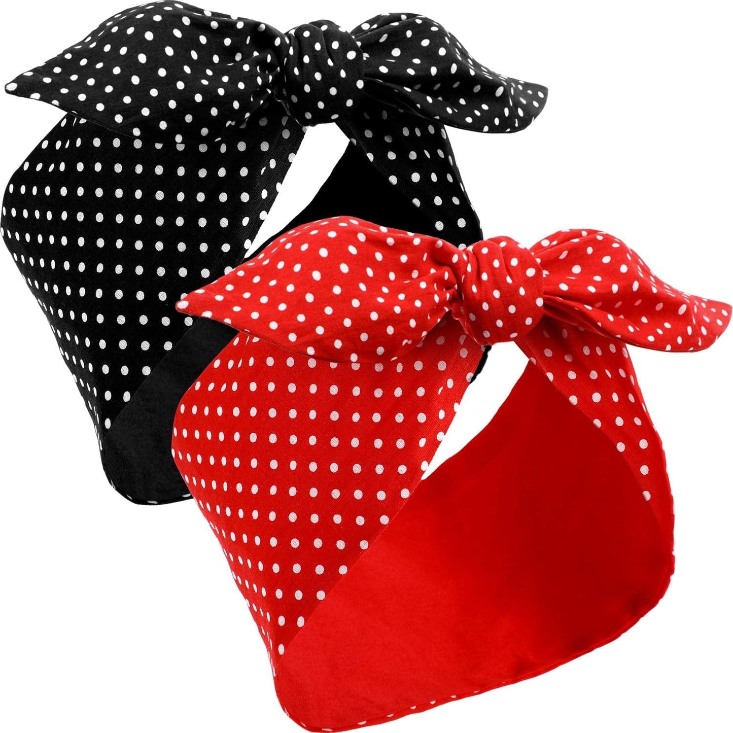 2 Pieces Head Scarf for Women Retro 1940S Head Scarf Bandana Headband Red Black Boho Bow Headbands Vintage Rabbit Ear Hairband Girls Hair Accessories (Lovely Dot) Apparel & Accessories > Clothing Accessories > Bandanas & Headties Hicarer Lovely Dot