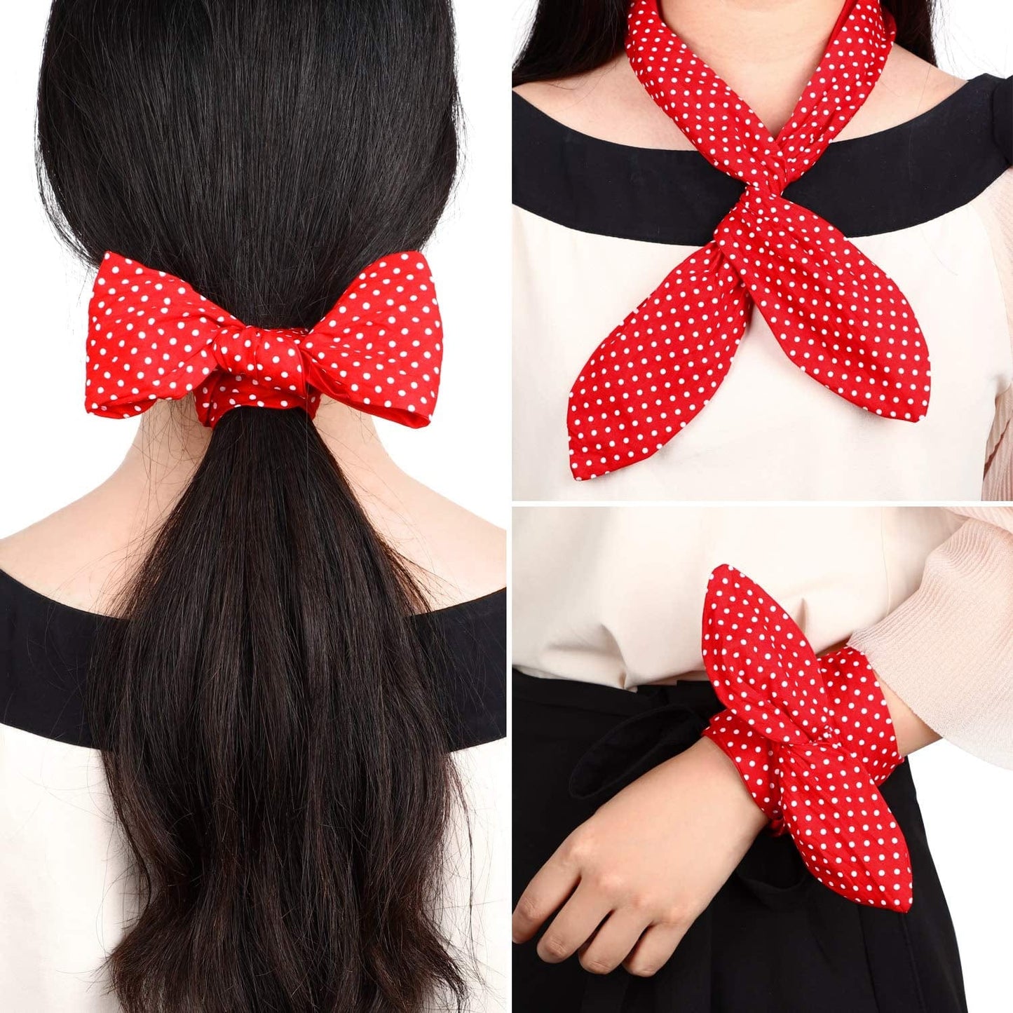 2 Pieces Head Scarf for Women Retro 1940S Head Scarf Bandana Headband Red Black Boho Bow Headbands Vintage Rabbit Ear Hairband Girls Hair Accessories (Lovely Dot) Apparel & Accessories > Clothing Accessories > Bandanas & Headties Hicarer