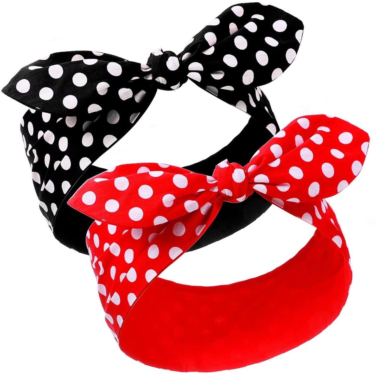 2 Pieces Head Scarf for Women Retro 1940S Head Scarf Bandana Headband Red Black Boho Bow Headbands Vintage Rabbit Ear Hairband Girls Hair Accessories (Lovely Dot) Apparel & Accessories > Clothing Accessories > Bandanas & Headties Hicarer Classic Dot