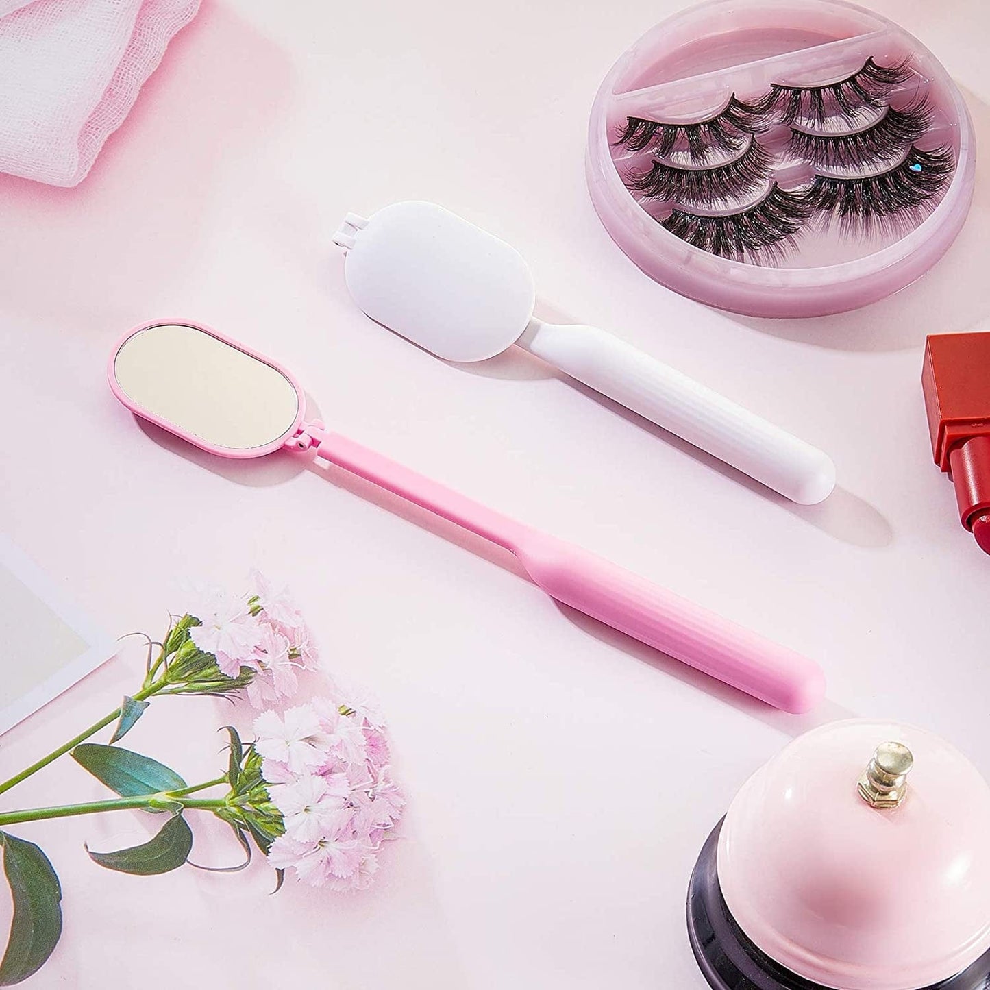 2 Pieces Lash Mirror Eyelash Extension Mirror Makeup Mini Mirror Lightweight Makeup Mirror Mirror Lash Tools for Makeup Eyelash Extensions Supplies, 2 Colors (White, Pink) Health & Beauty > Personal Care > Cosmetics > Cosmetic Tools > Makeup Tools Jetec