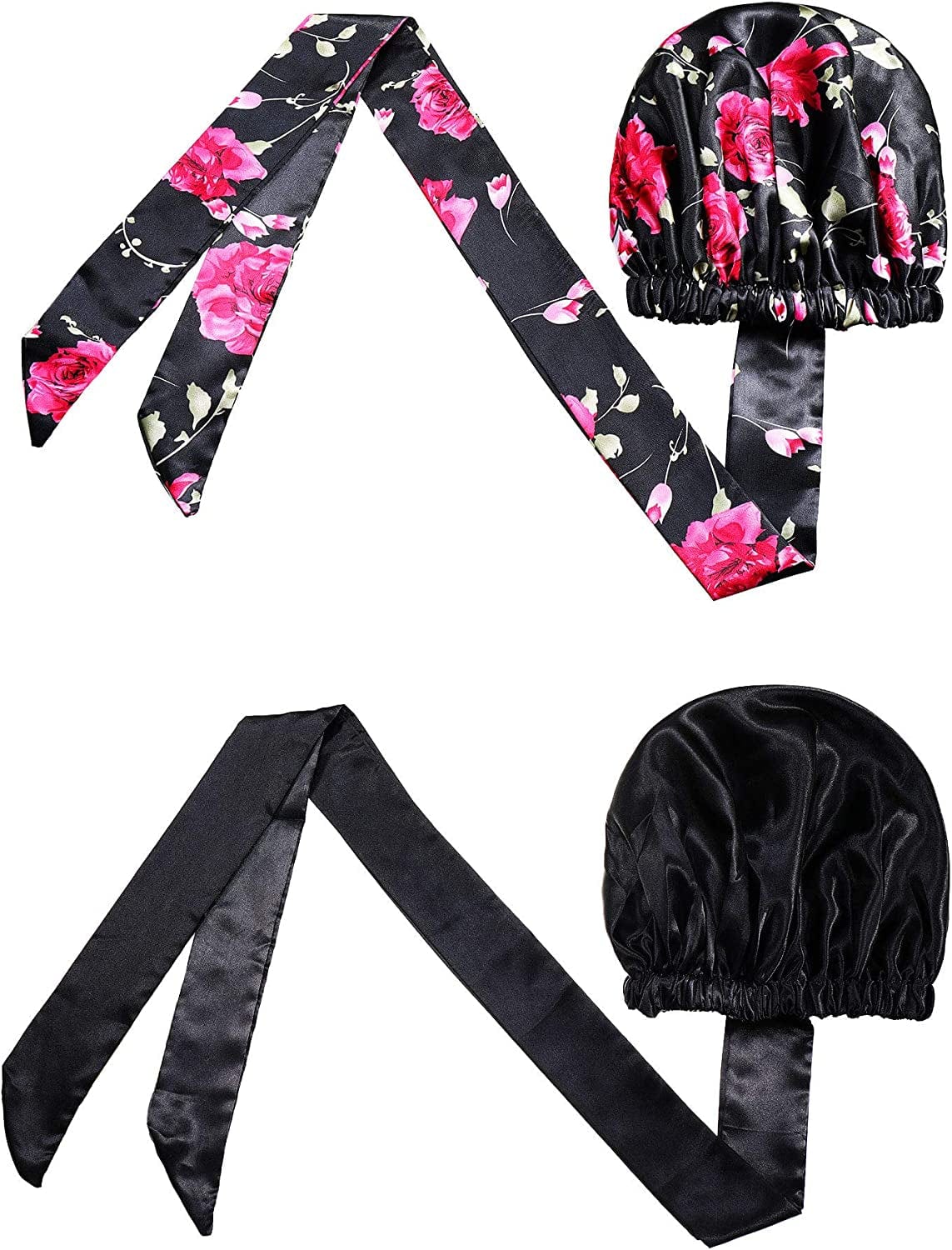 2 Pieces Soft Satin Head Scarf Sleeping Cap Bonnet Headwear Head Wrap Turbans for Women Long Curly Hair, Braids Apparel & Accessories > Clothing Accessories > Headwear Syhood