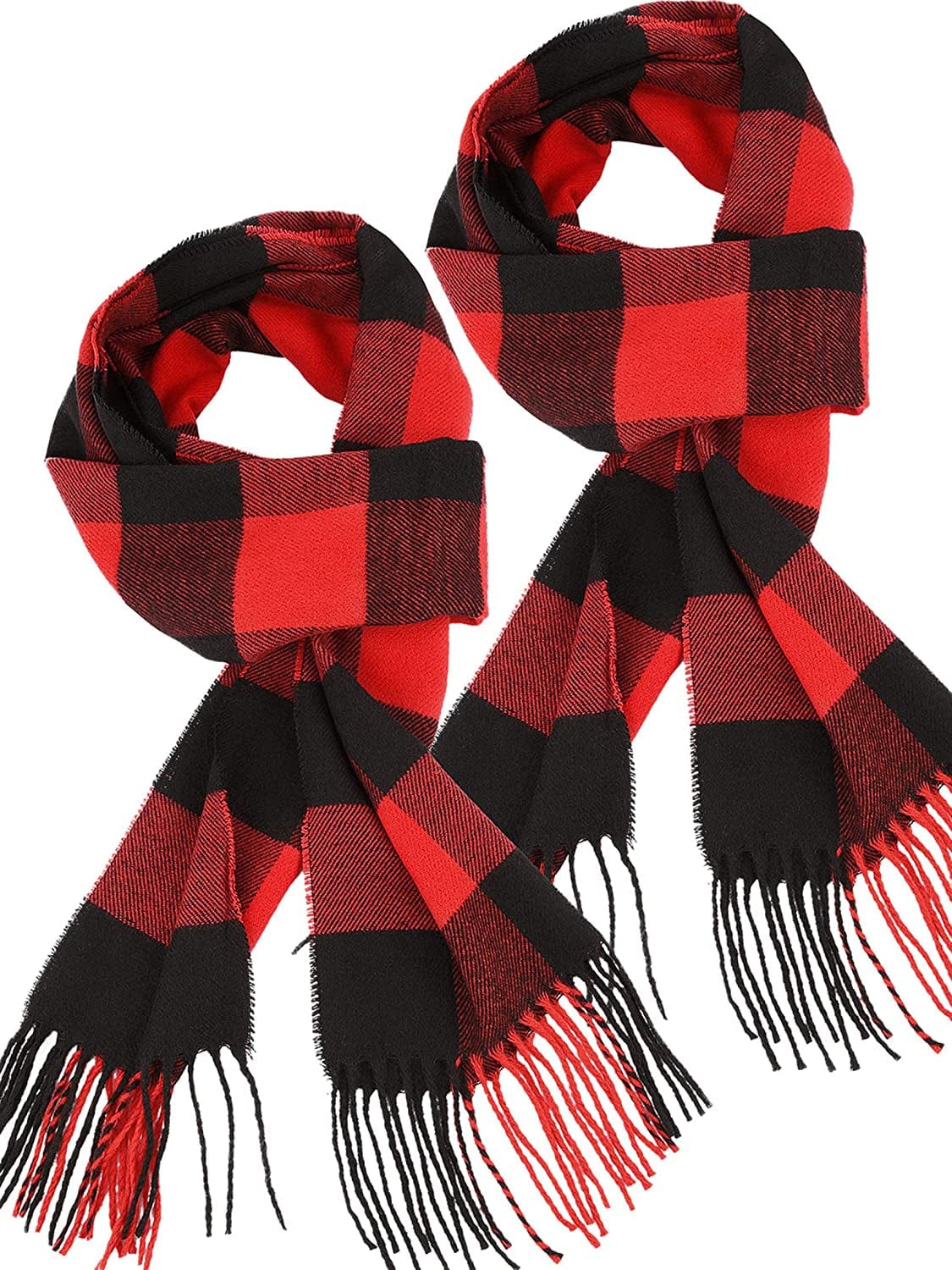 2 Pieces Women Buffalo Plaid Scarf Winter Buffalo Check Scarves Warm Blanket Scarf Plaid Wrap Shawl Apparel & Accessories > Clothing Accessories > Scarves & Shawls SATINIOR Red Black